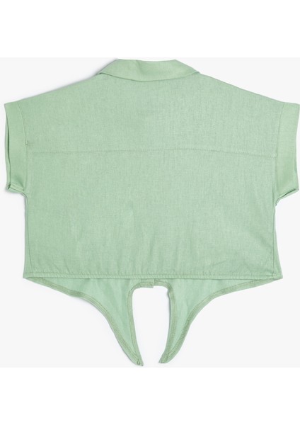 Gömlek Kısa Kollu Önü Bağlamalı Cepli Keten Karışımlı fiyatları