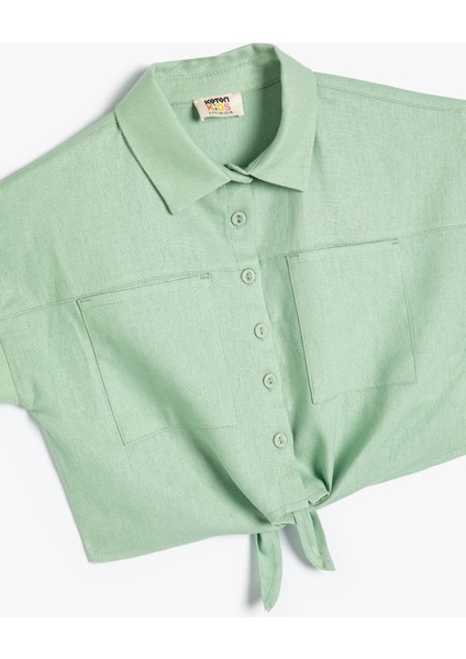 Gömlek Kısa Kollu Önü Bağlamalı Cepli Keten Karışımlı modelleri