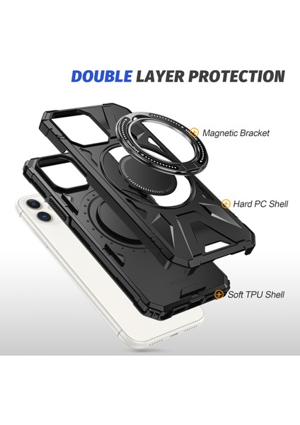 iPhone 12/12 Pro Tpu+Pc Manyetik Arka Rotary Telefon Kılıfı (Yurt Dışından)