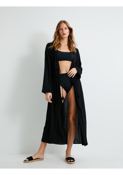 Uzun Kimono Plaj Elbisesi Bağlama Detaylı Viskoz Kumaş fiyatları