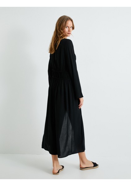 Uzun Kimono Plaj Elbisesi Bağlama Detaylı Viskoz Kumaş fırsatları