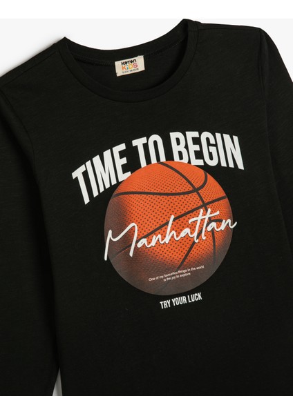 Tişört Basketbol Baskılı Uzun Kollu Bisiklet Yaka Pamuklu modelleri