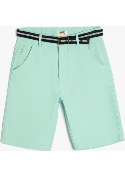 Basic Chino Şort Kemer Detaylı Cepli Pamuklu