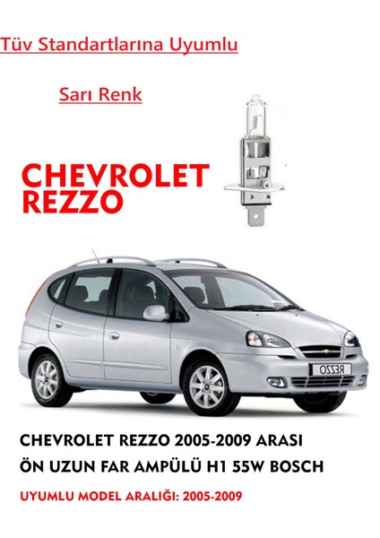 Chevrolet Rezzo 2005-2009 Arası Ön Uzun Far Ampülü 55W sarı renk