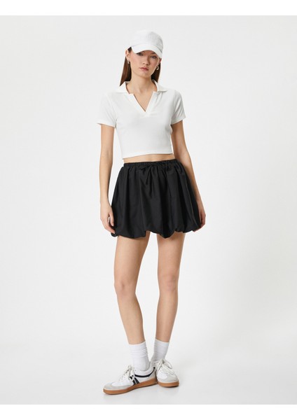 Crop Polo Yaka Tişört Kısa Kollu Slim Fit Kaşkorse Viskon