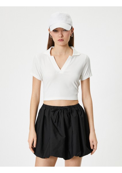 Crop Polo Yaka Tişört Kısa Kollu Slim Fit Kaşkorse Viskon