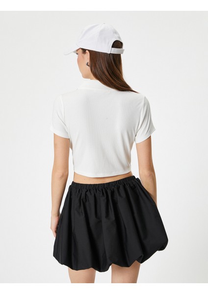 Crop Polo Yaka Tişört Kısa Kollu Slim Fit Kaşkorse Viskon