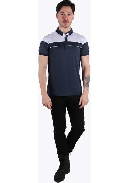 3714 Parçalı Ayaklı Yaka T-Shirt