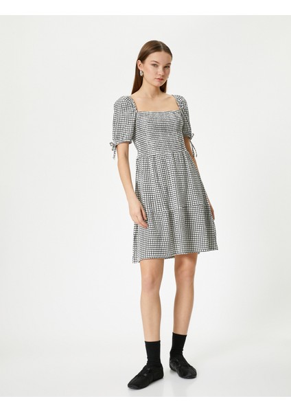 Balon Kol Elbise Mini Boy Kare Yaka Kısa Kollu fiyatları