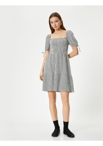 Balon Kol Elbise Mini Boy Kare Yaka Kısa Kollu modelleri