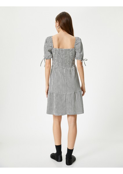 Balon Kol Elbise Mini Boy Kare Yaka Kısa Kollu fırsatları