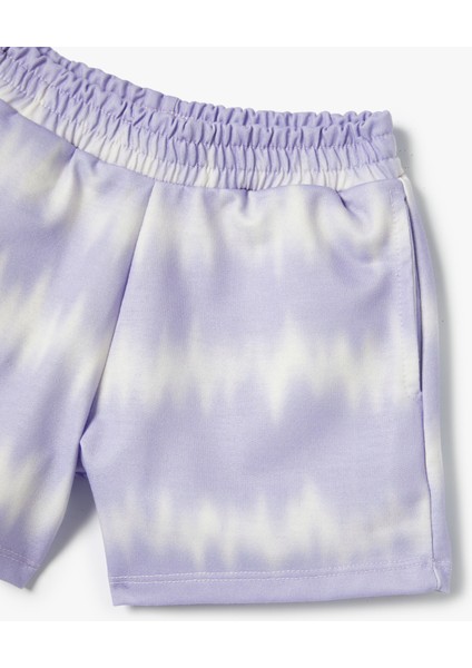 Beli Lastikli Mini Şort Rahat Kesim Batik Görünümlü Cep Detaylı