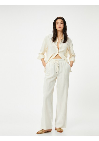 Beli Bağcıklı Pantolon Düz Paça Cepli Standart Kesim