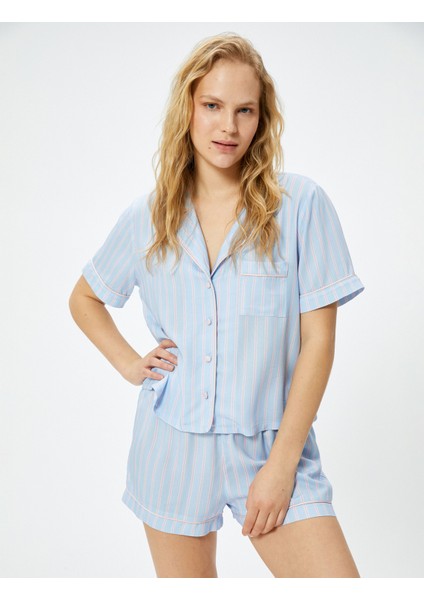 Düğmeli Pijama Üstü Kısa Kollu Cep Detaylı Viskon fiyatları