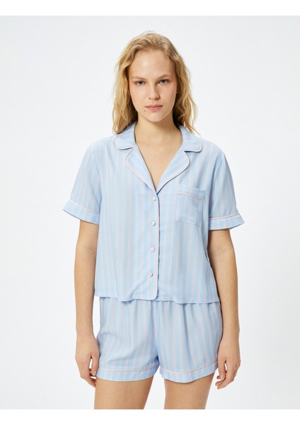 Düğmeli Pijama Üstü Kısa Kollu Cep Detaylı Viskon modelleri
