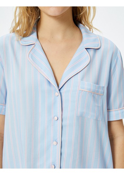 Düğmeli Pijama Üstü Kısa Kollu Cep Detaylı Viskon indirimleri