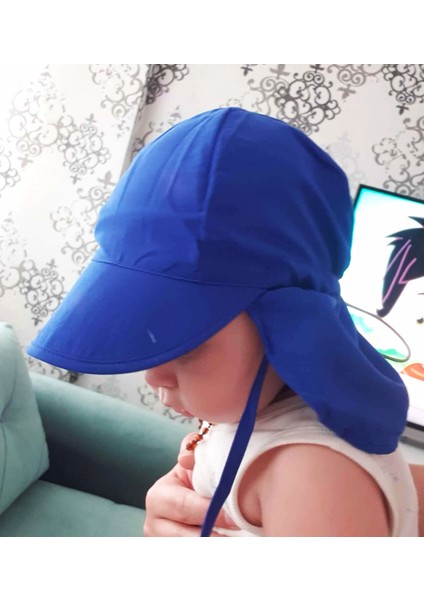 Flap Lejyoner, Ense Korumalı, Boyundan Bağlamalı, Çocuk Bebek Güneş Şapka, Ekoteks 100 Sertifikalı Royal Mavi modelleri