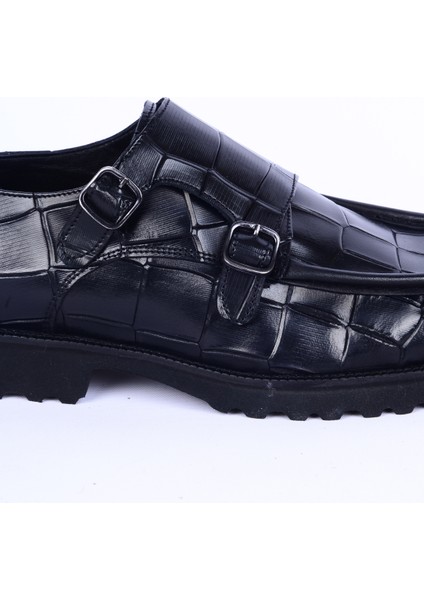 1202 Deri Desenli Taban Bağcıksız Yandan Kemer Detaylı Siyah Günlük Erkek Ayakkabı fiyatları