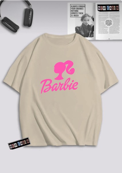 Yeni Sezon Kadın Pamuklu 30/1 Kumaş Ön Barbie Baskılı Oversize T-Shirt