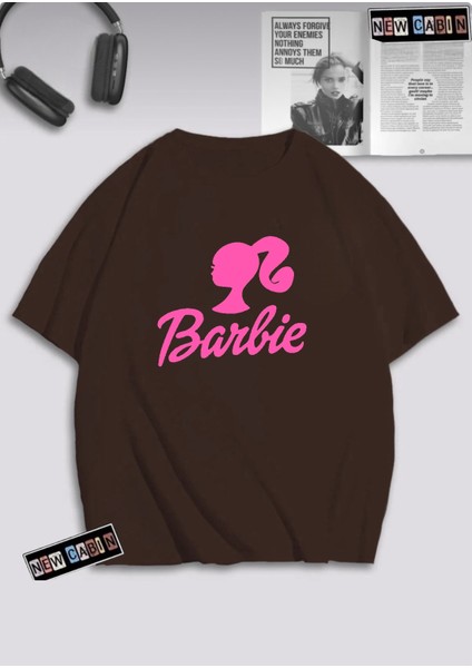 Yeni Sezon Kadın Pamuklu 30/1 Kumaş Ön Barbie Baskılı Oversize T-Shirt