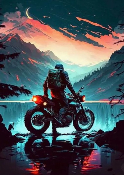 Motosiklet Yapay Zeka Sanat Posteri