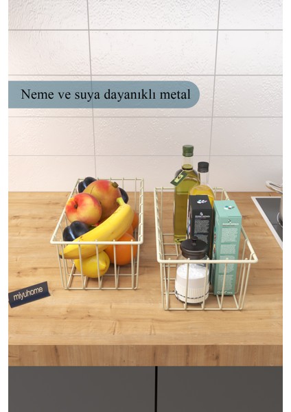 2'li Dikdörtgen Lüks Sepet Mutfak Düzenleyici Banyo Organizer Tel Sepet Metal Organizer Meyve Sepeti