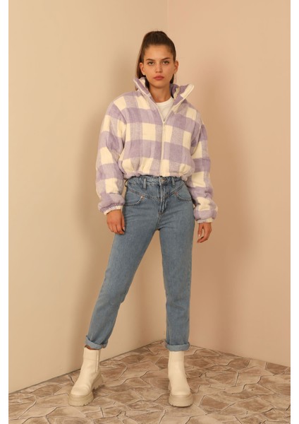 Ekose Desenli Fermuarlı Oduncu Crop Mont fiyatları