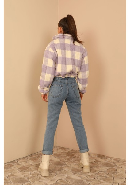 Ekose Desenli Fermuarlı Oduncu Crop Mont modelleri