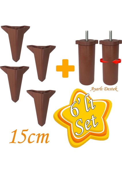 Serdivan 6'lı Set Mobilya Ünite Çekyat Koltuk Kanepe Ayarlı M8 Destek Ayağı 15 cm Ceviz Renk Baza Ayak