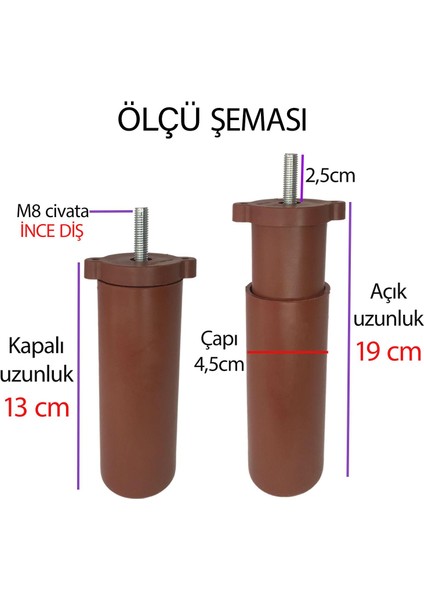 Serdivan 6'lı Set Mobilya Ünite Çekyat Koltuk Kanepe Ayarlı M8 Destek Ayağı 15 cm Ceviz Renk Baza Ayak
