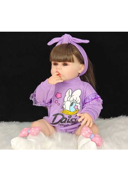 Gerçekçi Yeni Doğmuş Emaye Bebek 55 cm Simüle Bebek Kız Bebek Için Ellbiseli Yumuşak Silikon Bebek