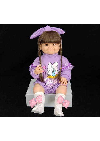 Gerçekçi Yeni Doğmuş Emaye Bebek 55 cm Simüle Bebek Kız Bebek Için Ellbiseli Yumuşak Silikon Bebek