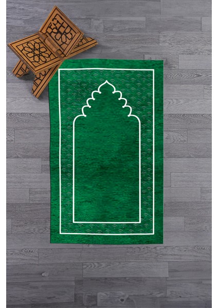 Dijital Baskılı Yıkanabilir Sade Desen Namazlık Seccade 70X130 Cm, Seccade-11-Yeşil,