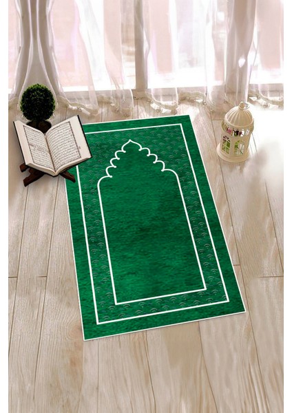 Dijital Baskılı Yıkanabilir Sade Desen Namazlık Seccade 70X130 Cm, Seccade-11-Yeşil,