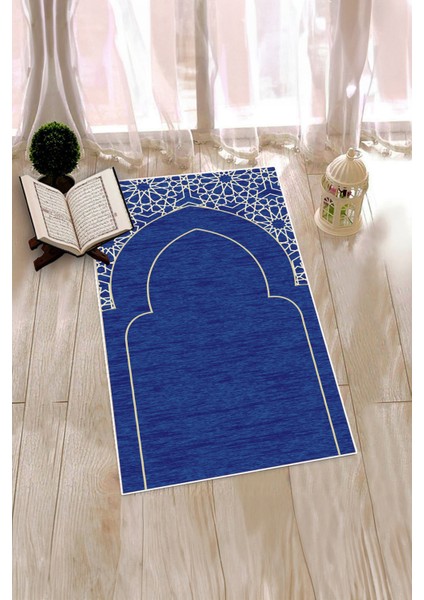 Dijital Baskılı Yıkanabilir Motifli Namazlık Seccade 70X130 Cm, Seccade-15-Mavi,