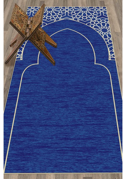 Dijital Baskılı Yıkanabilir Motifli Namazlık Seccade 70X130 Cm, Seccade-15-Mavi,