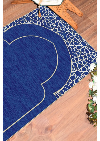 Dijital Baskılı Yıkanabilir Motifli Namazlık Seccade 70X130 Cm, Seccade-15-Mavi,