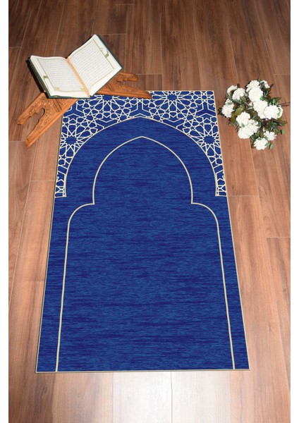 Dijital Baskılı Yıkanabilir Motifli Namazlık Seccade 70X130 Cm, Seccade-15-Mavi,