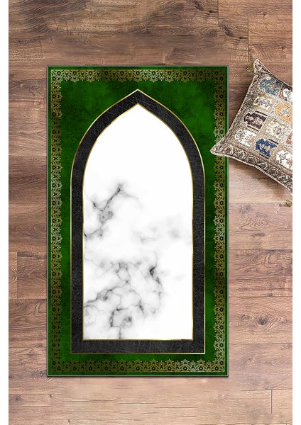 Dijital Baskılı Kaymaz Taban Yıkanabilir Modern Namazlık Seccade 70X130, Seccade-20-Yeşil,