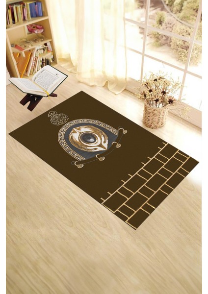 Dijital Baskılı Yıkanabilir Şık Tasarım Namaz Halısı Seccade 70X130CM, Seccade-49-Kahve,