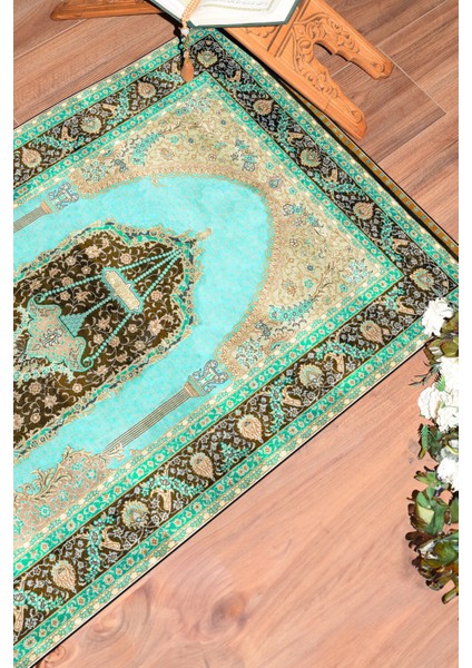 Dijital Baskılı Yıkanabilir Hediyelik Klasik Namazlık Seccade 70X130CM, Seccade-33-Turkuaz,