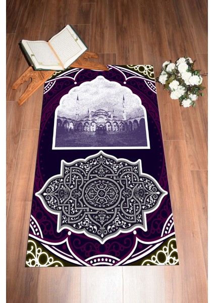 Dijital Baskılı Yıkanabilir Camii Motifli Hediyelik Namazlık Seccade 70X130, Seccade-35-Mor, fiyatları