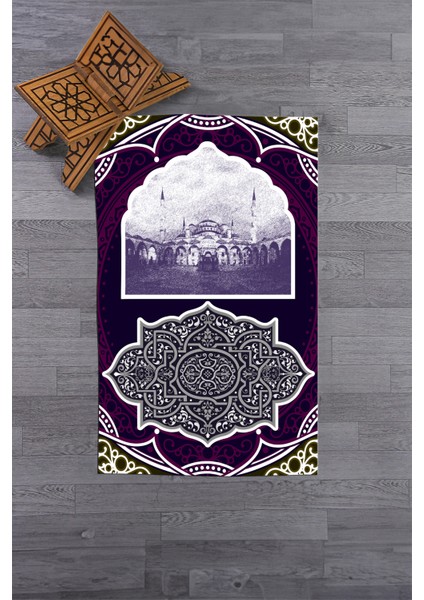 Dijital Baskılı Yıkanabilir Camii Motifli Hediyelik Namazlık Seccade 70X130, Seccade-35-Mor, indirimleri