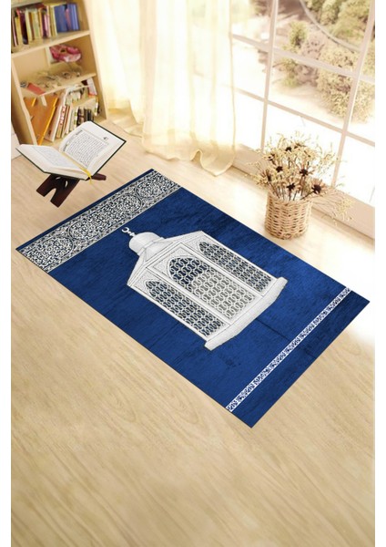 Dijital Baskılı Yıkanabilir Hediyelik Şık Namaz Halısı Seccade 70X130CM, Seccade-42-Mavi, modelleri
