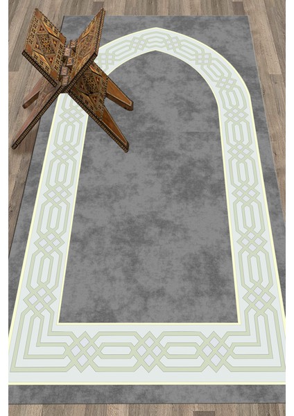 Dijital Baskılı Yıkanabilir Sade Şık Namazlık Seccade 70X130 Cm, Seccade-10-Gri,