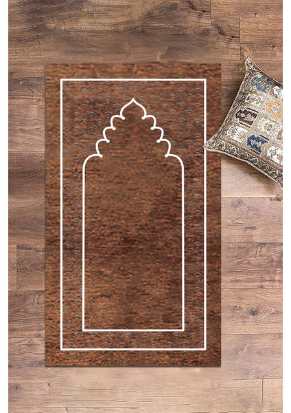 Dijital Baskılı Yıkanabilir Sade Desen Namazlık Seccade 70X130 Cm, Seccade-11-Kahve,