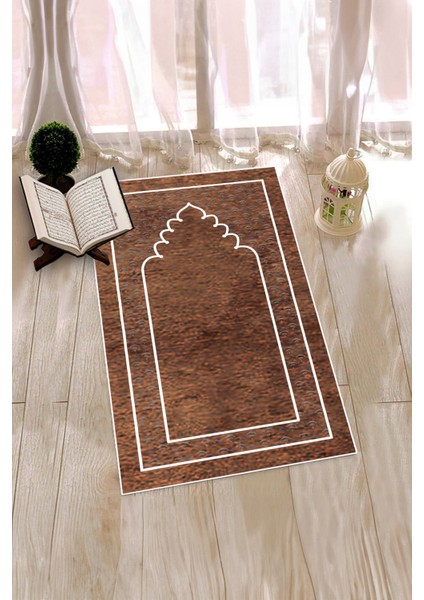 Dijital Baskılı Yıkanabilir Sade Desen Namazlık Seccade 70X130 Cm, Seccade-11-Kahve,
