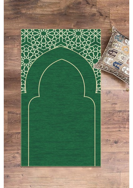 Dijital Baskılı Yıkanabilir Motifli Namazlık Seccade 70X130 Cm, Seccade-15-Yeşil,
