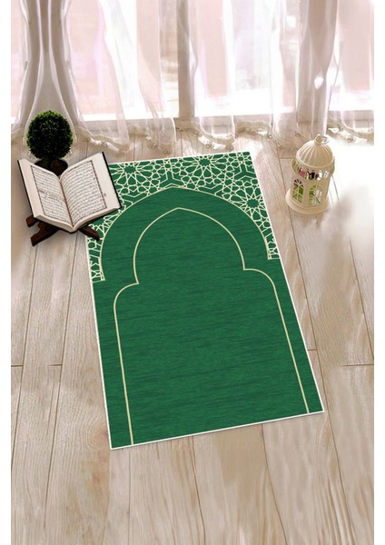 Dijital Baskılı Yıkanabilir Motifli Namazlık Seccade 70X130 Cm, Seccade-15-Yeşil,