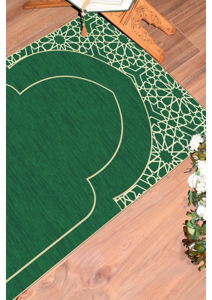 Dijital Baskılı Yıkanabilir Motifli Namazlık Seccade 70X130 Cm, Seccade-15-Yeşil,